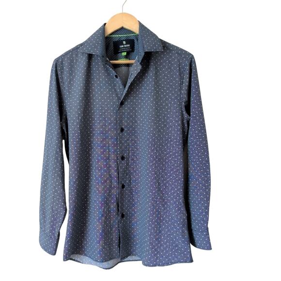 Tom Baine Performance Small Blue Dotted Button Down Shirt Slim Fit 4 way stretch - Picture 3 of 7